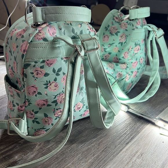 Mint and Pink Roses Mini Baby Backpack - Picture 2 of 3